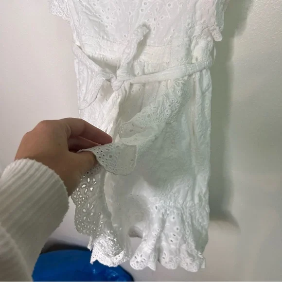 Princess Polly white Ruffle sleeve belt eyelet dress - Picture 7 of 8